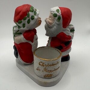 Jasco "Christmas is Happiness" 1981 bisque porcelain figurine candle holder.